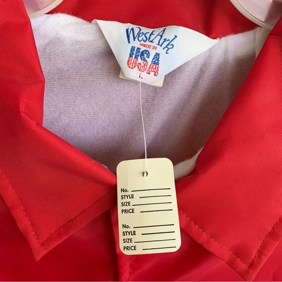 Vintage 80s 90s Nylon Snap Button Windbreaker Jacket Red Size L New Old Stock - Picture 3 of 8